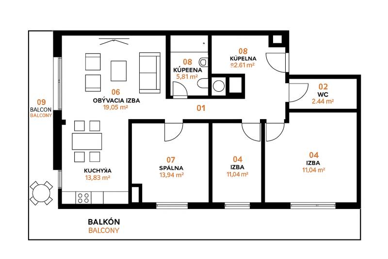 Spacious 4-Room Apartment with Terrace in SLNEČNICE, Bratislava